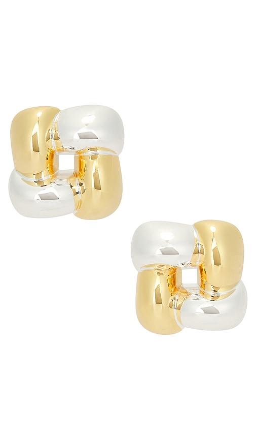Jenny Bird Medium Woven Square Earrings in Metallic Gold,Metallic Silver by JENNY BIRD