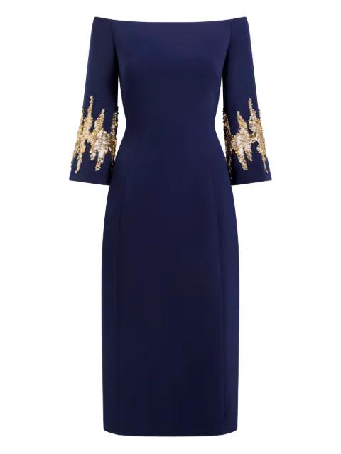 Aster sequin-embellished off-shoulder midi dress by JENNY PACKHAM