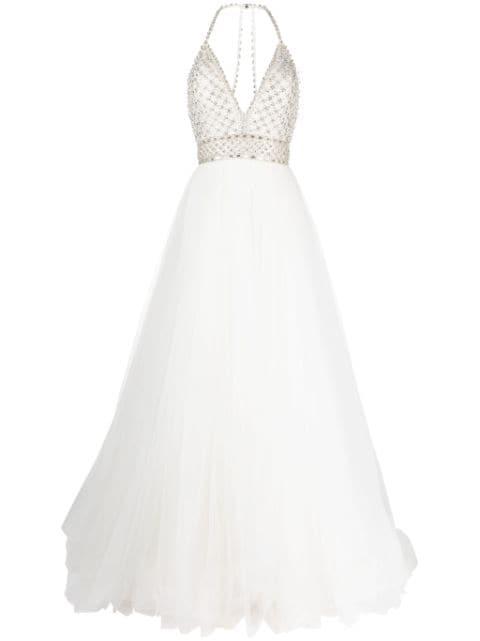 Eva crystal-embellished halterneck gown by JENNY PACKHAM