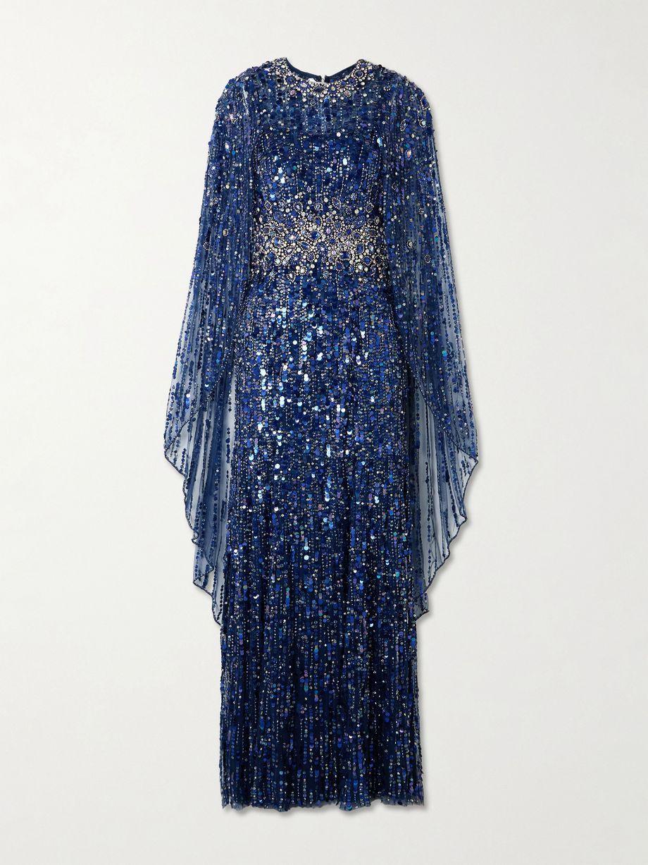 Honey Dew cape-effect embellished tulle gown by JENNY PACKHAM