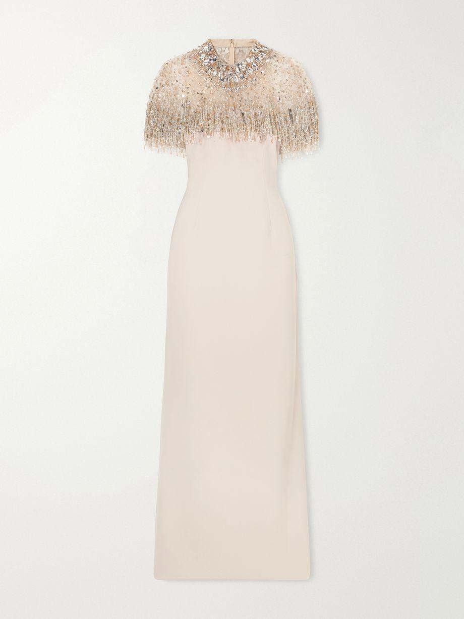 Livia cape-effect embellished tulle gown by JENNY PACKHAM