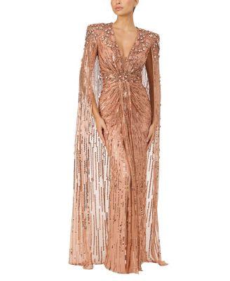 Lotus Lady Sequin-Embellished Cape Gown by JENNY PACKHAM