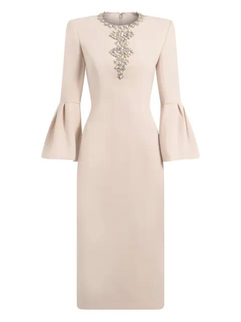 Margoni front-embellished bell-sleeve midi dress by JENNY PACKHAM