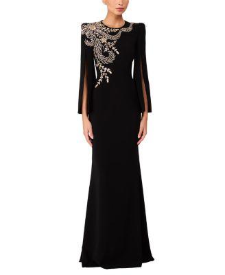 Precious Floral-Embellished Slit-Sleeve Maxi Dress by JENNY PACKHAM