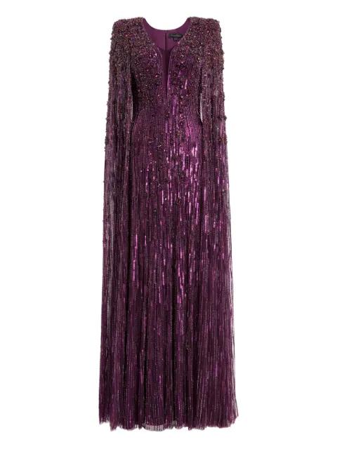 Sweet Silva beaded cape maxi dress by JENNY PACKHAM
