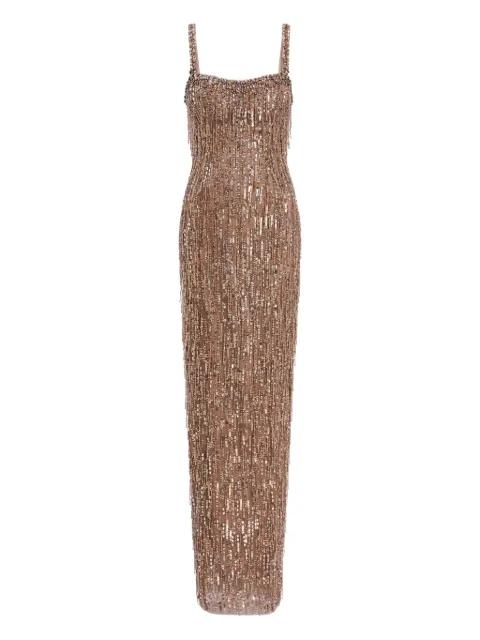 sequin-embellished fringe-detail maxi dress by JENNY PACKHAM