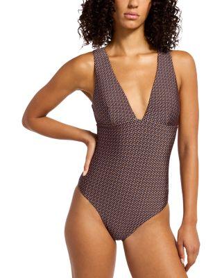 Plunge Neck Shine Swimsuit by JETS