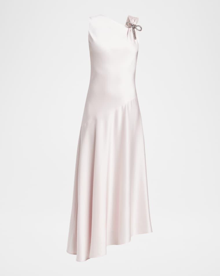 Asymmetric Bow-Shoulder Satin Midi Dress by JIL SANDER