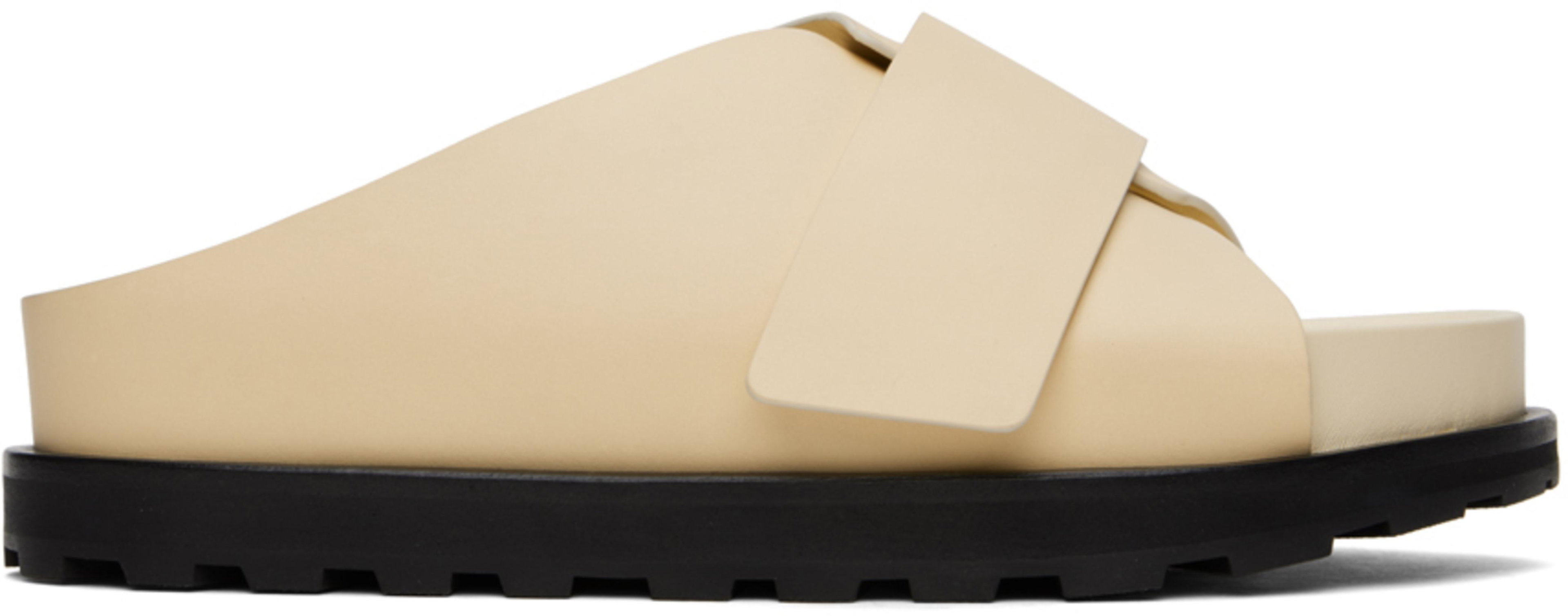 Beige Cross-Strap Leather Slides by JIL SANDER