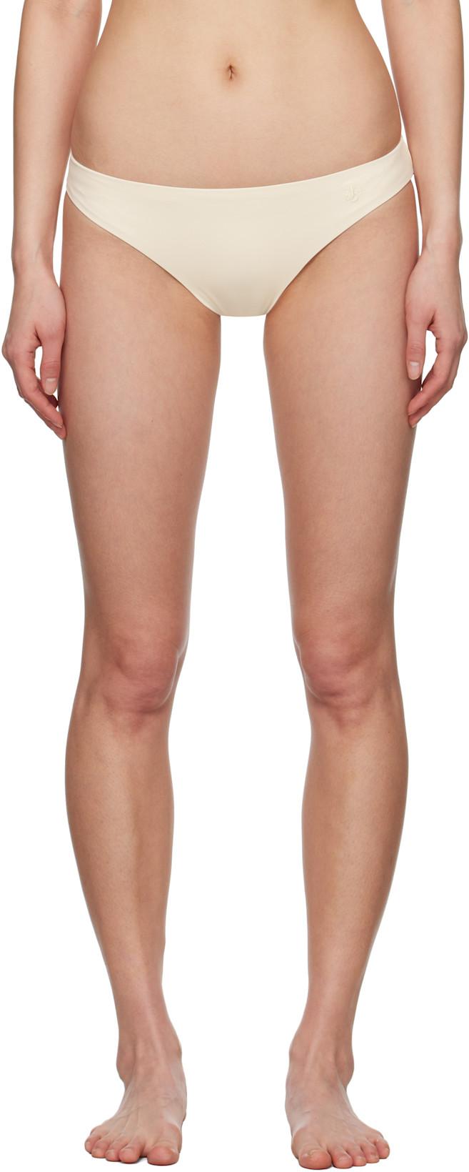 Beige Embroidered Logo Bikini Bottom by JIL SANDER