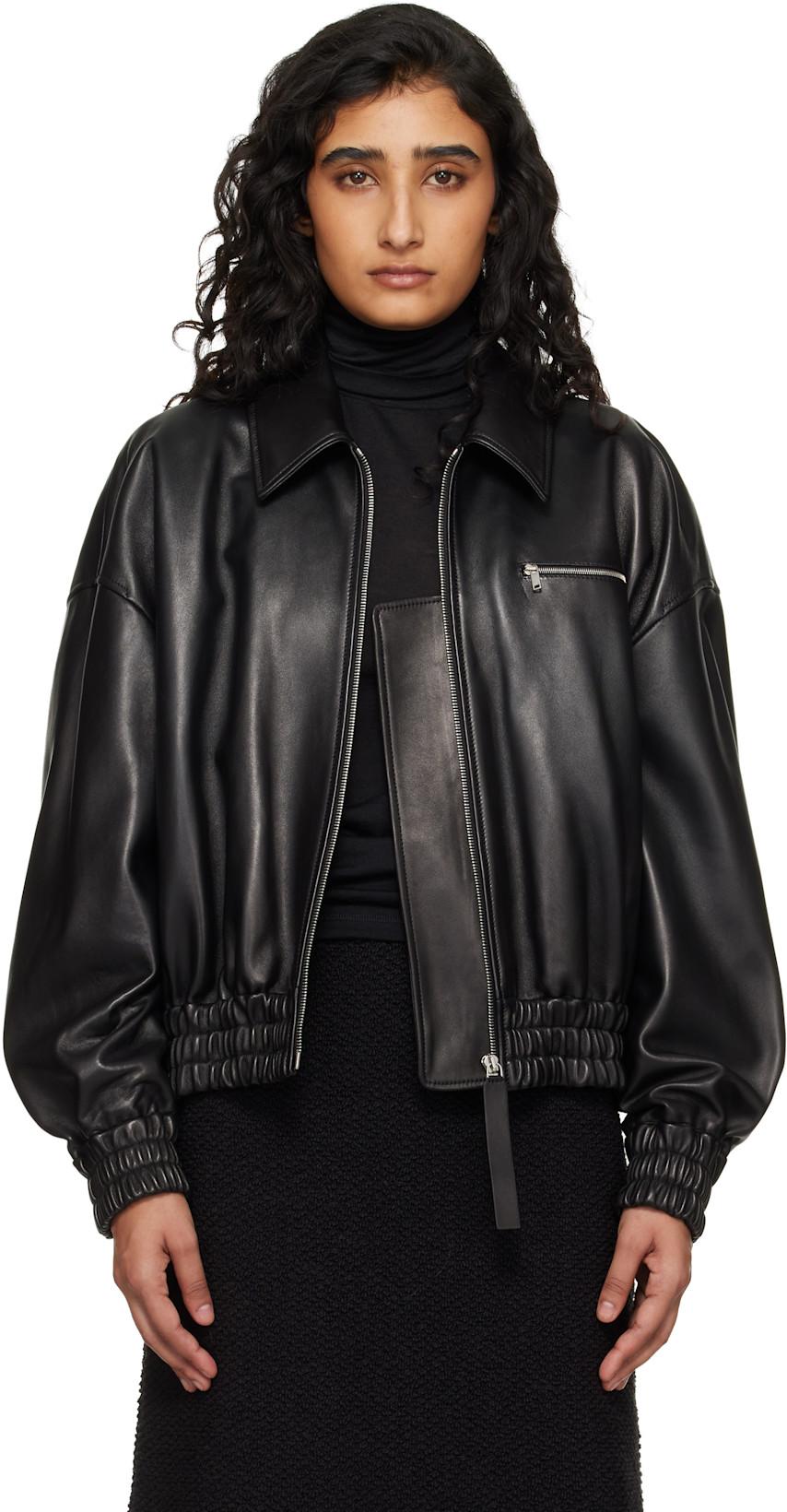Black Blouson Leather Jacket by JIL SANDER