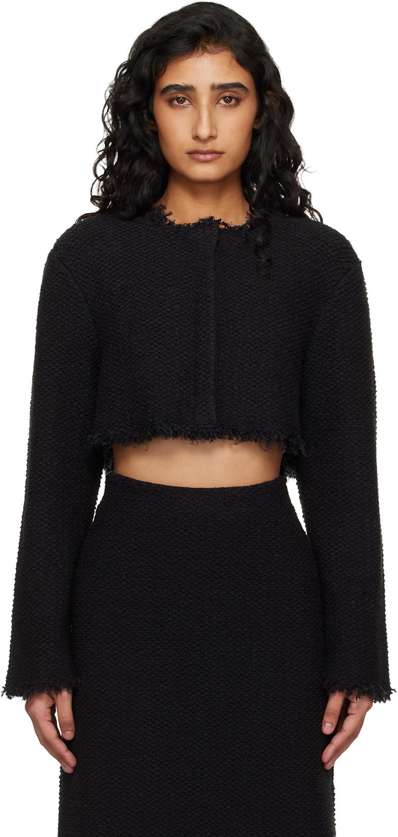 Black Boucle Long Sleeves Cropped Jacket by JIL SANDER