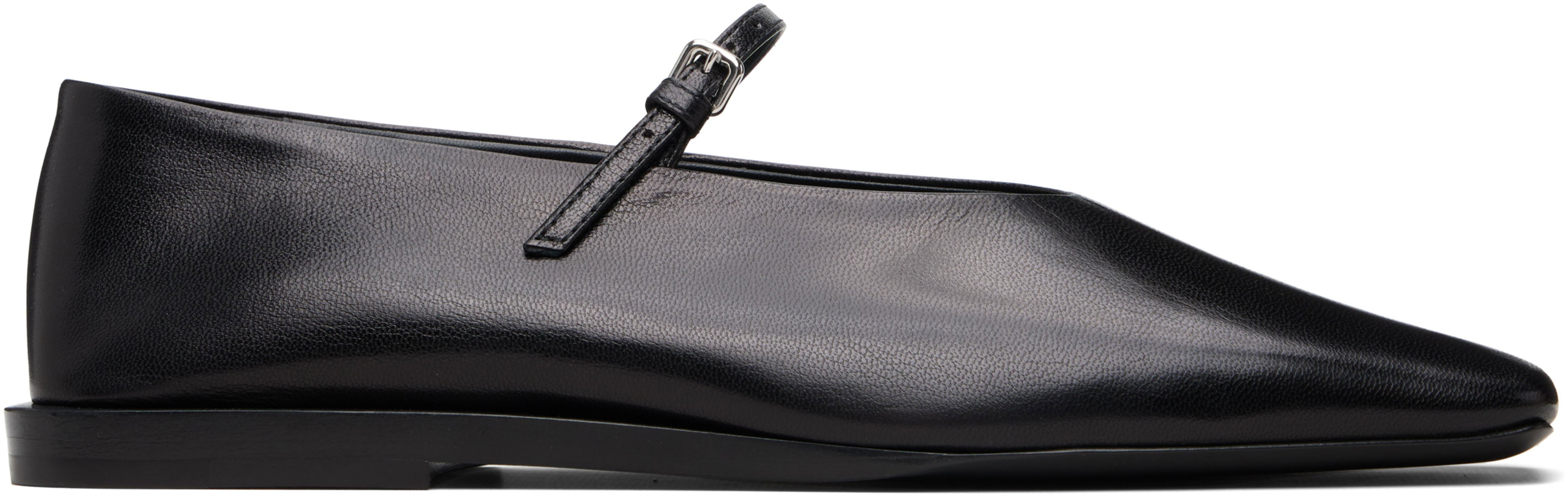 Black Buckle Strap Ballerina Flats by JIL SANDER