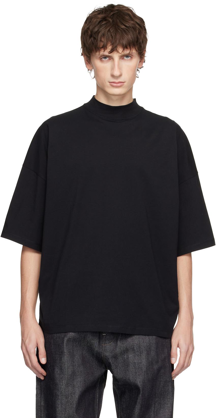 Black Cotton Mock-Neck T-shirt by JIL SANDER