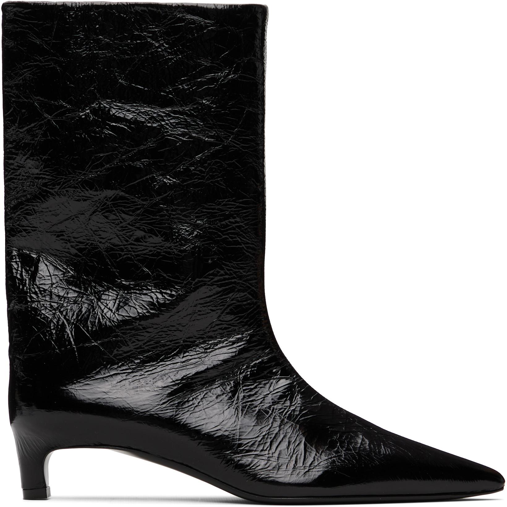 Black Crinkled Calfskin Boots by JIL SANDER