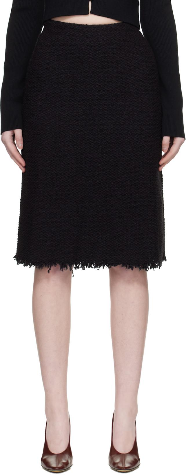 Black Frayed Edge Midi Skirt by JIL SANDER
