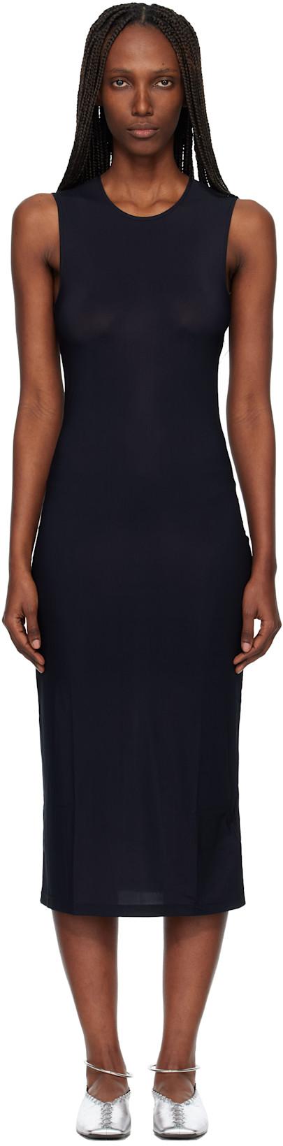 Black Jersey Slip Midi Dress by JIL SANDER