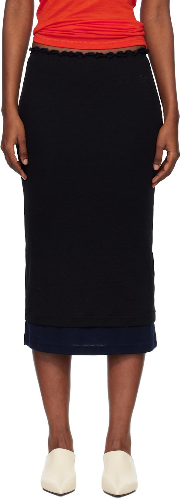 Black Lightweight Wool Layered Midi Skirts Set by JIL SANDER