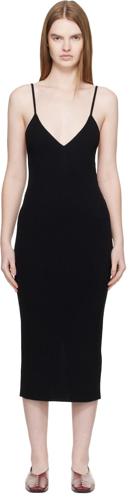 Black Merino Wool Fine Rib Midi Dress by JIL SANDER