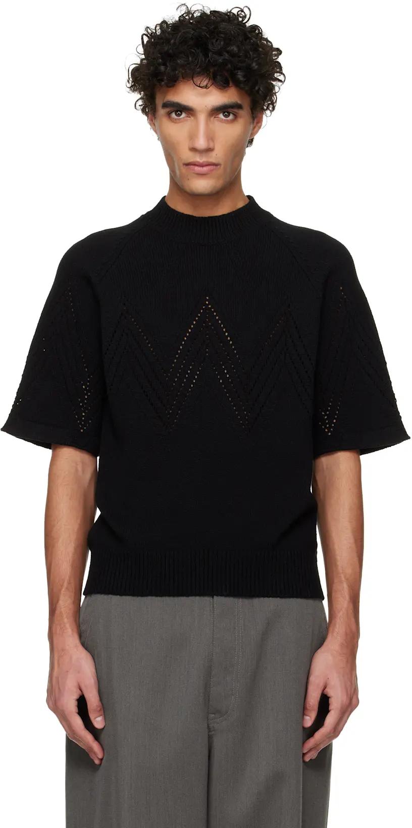 Black Pointelle Short Sleeve Sweater by JIL SANDER
