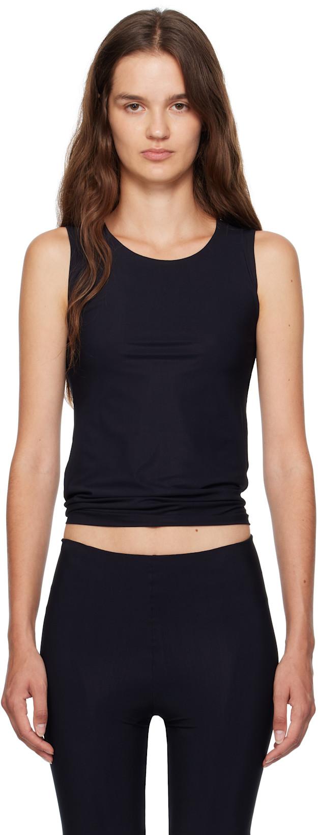 Black Round Neck Sleeveless Tank Top by JIL SANDER