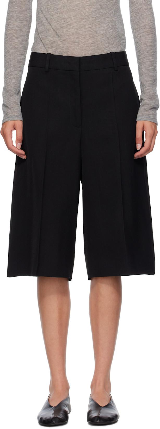 Black Viscose Silk Blend Straight Shorts by JIL SANDER