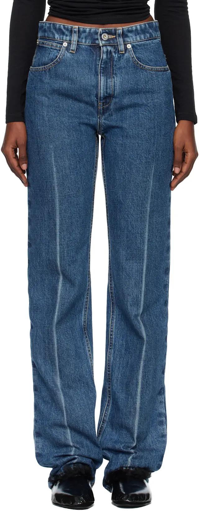 Blue Diagonal Cotton Denim Jeans by JIL SANDER