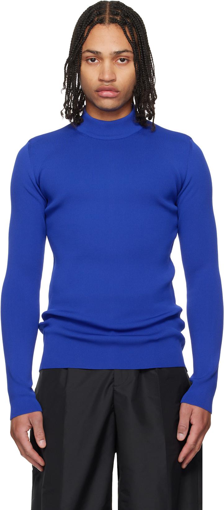 Blue Long Sleeve Mockneck Sweater by JIL SANDER
