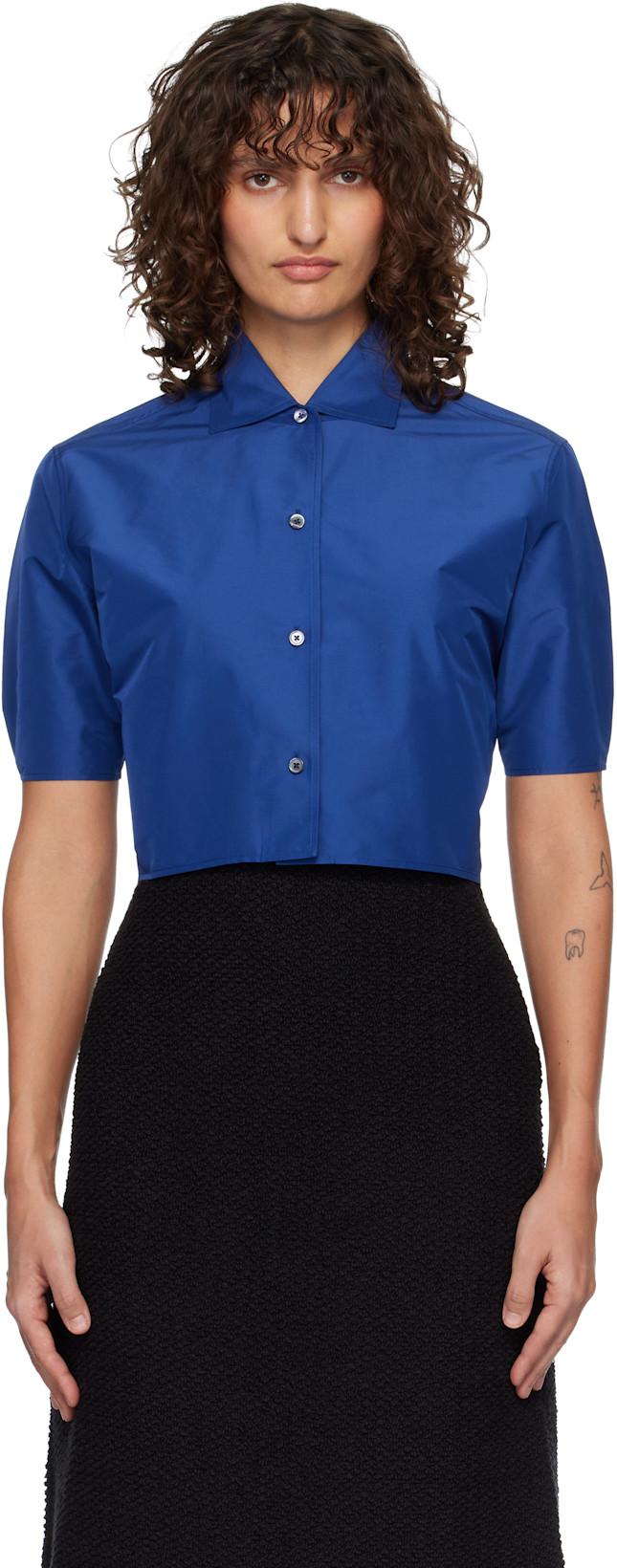 Blue Technical Faille Shirt by JIL SANDER