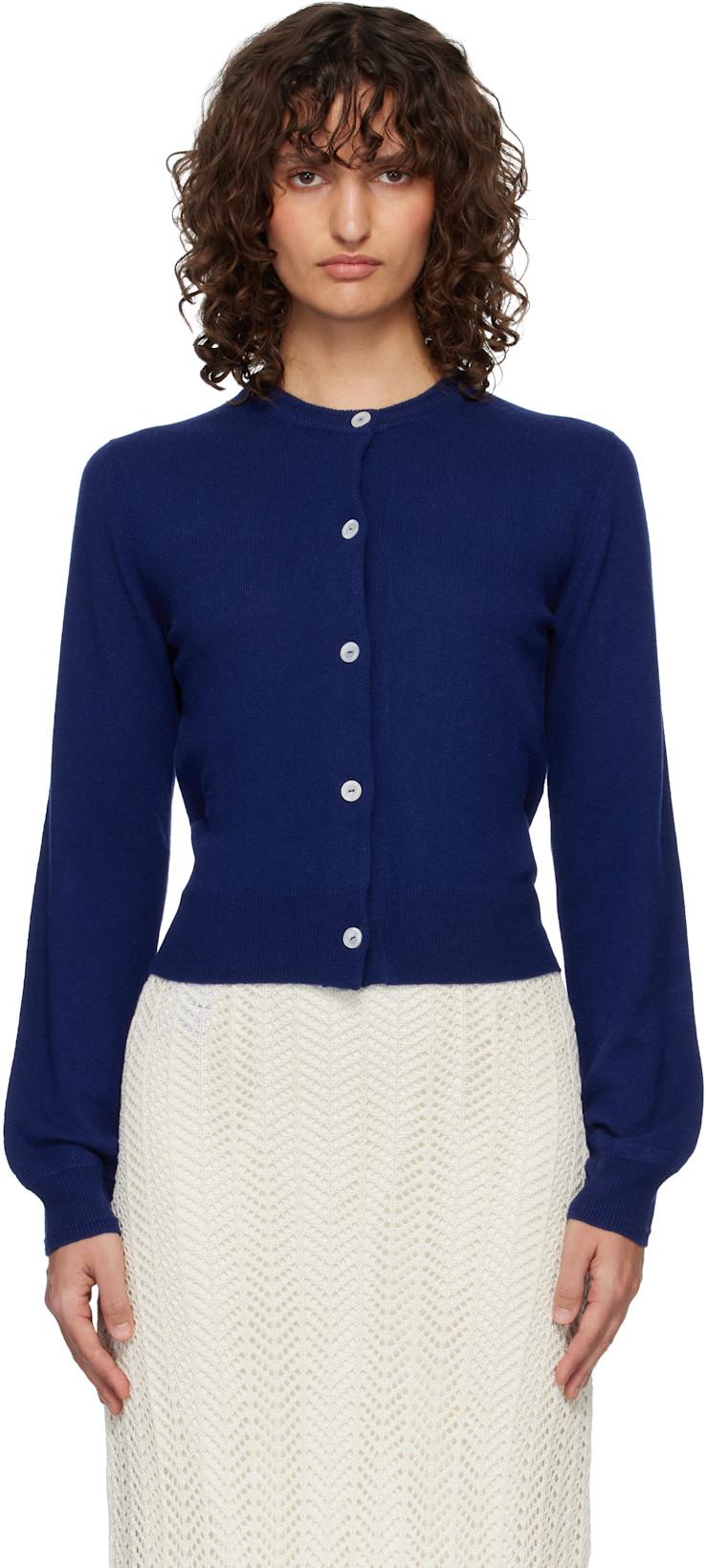 Blue Wool Crew Neck Long Sleeves Cardigan by JIL SANDER