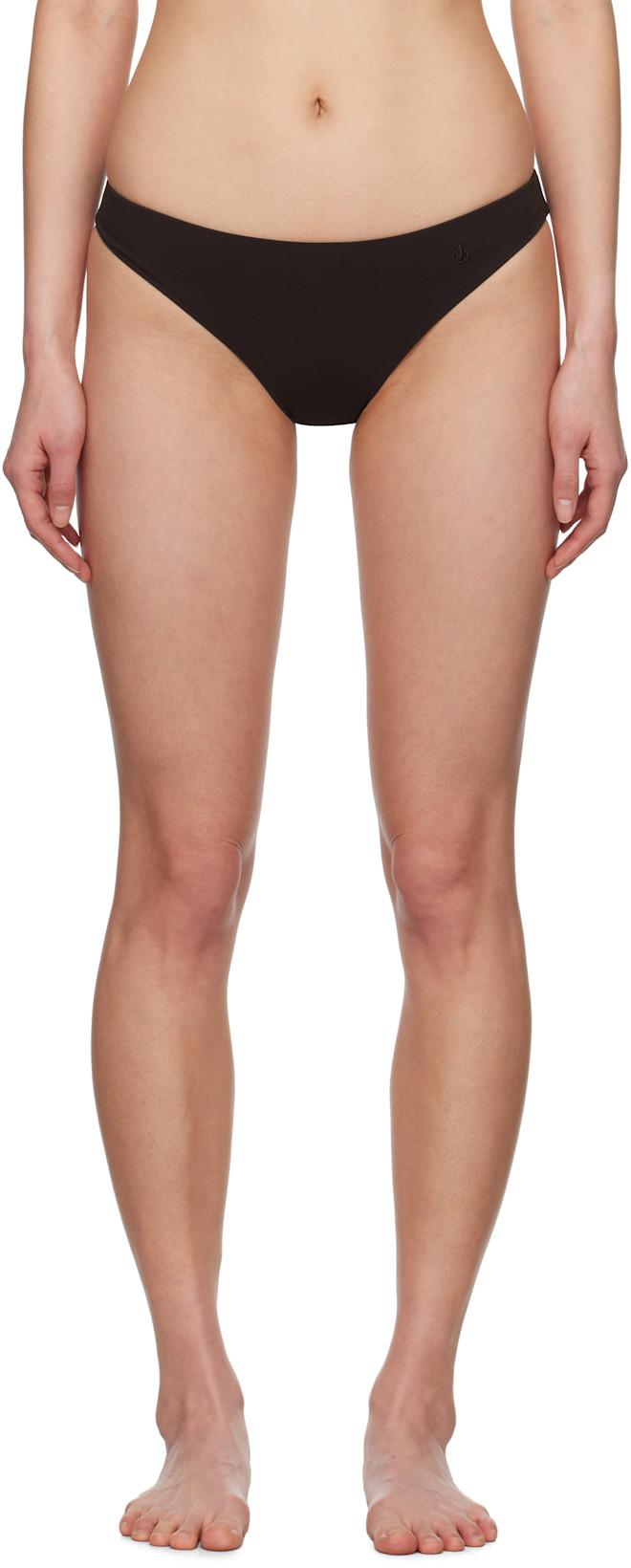 Brown Embroidered Logo Bikini Bottom by JIL SANDER