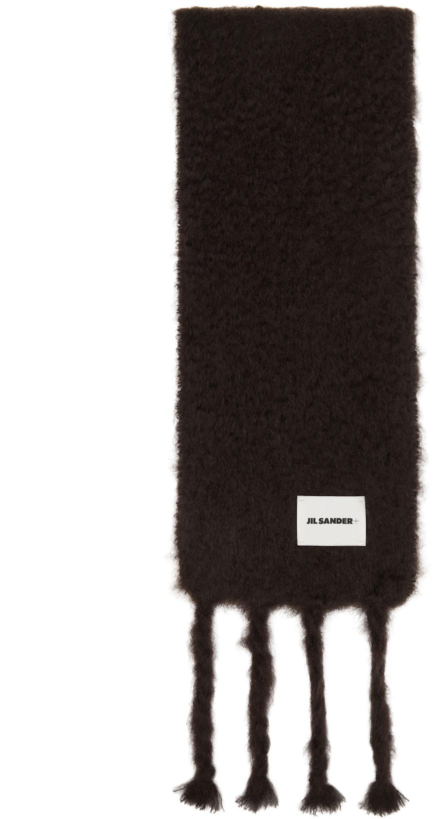 Brown Slim Wool Blend Scarf by JIL SANDER