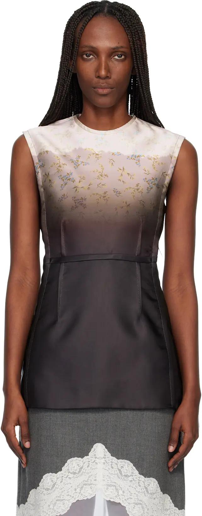 Brown & Pink Burnt Bouquet Printed Sleeveless Top by JIL SANDER