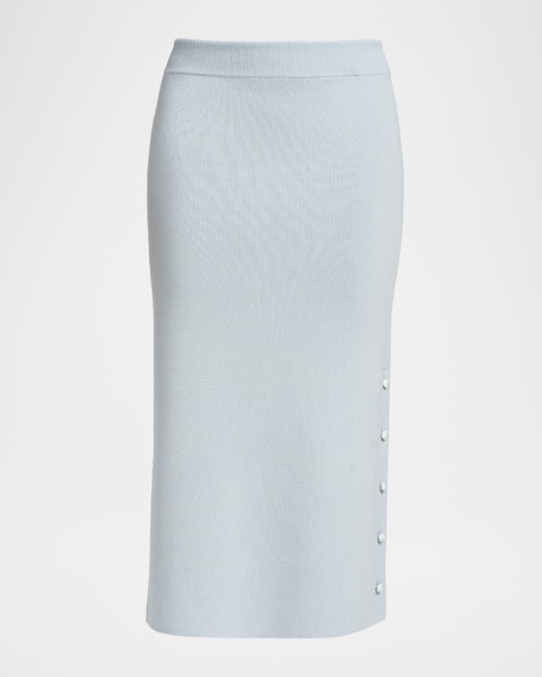 Button-Hem Wool Knit Midi Skirt by JIL SANDER
