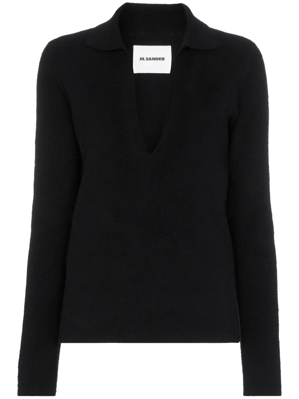Collared v-neck knit jumper by JIL SANDER