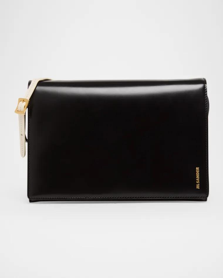 File Small Glossy Leather Shoulder Bag by JIL SANDER