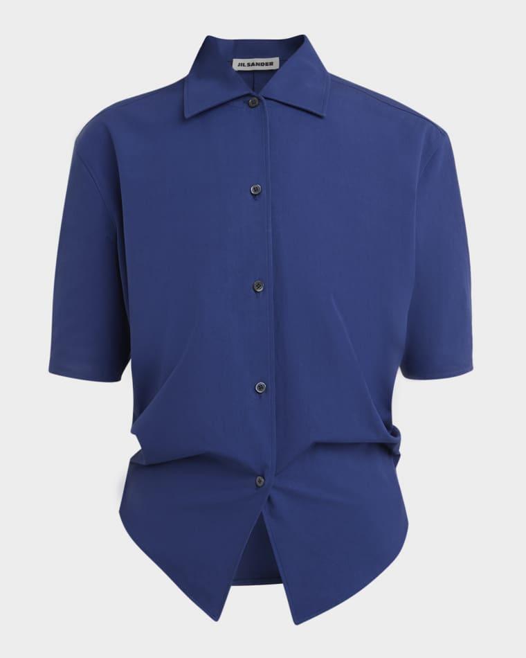 Gathered Short-Sleeve Button-Down Shirt by JIL SANDER