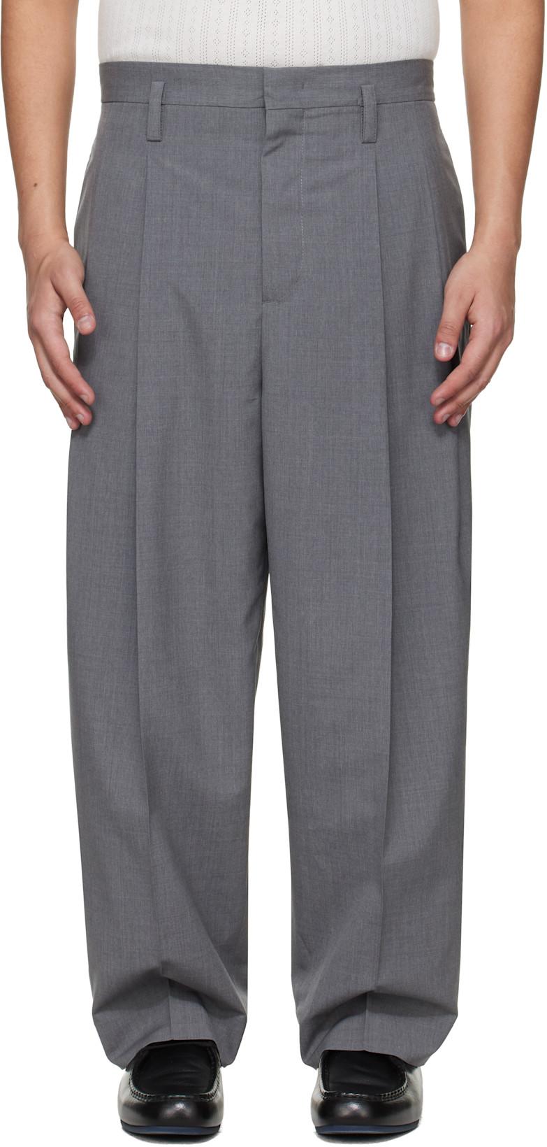 Gray Pleated Virgin Wool Trousers by JIL SANDER