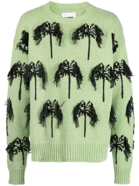Intarsia fringed cotton-blend jumper by JIL SANDER