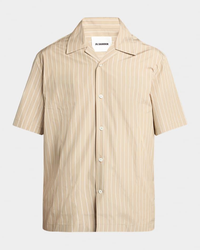 Men's Striped Cotton Poplin Camp Shirt by JIL SANDER
