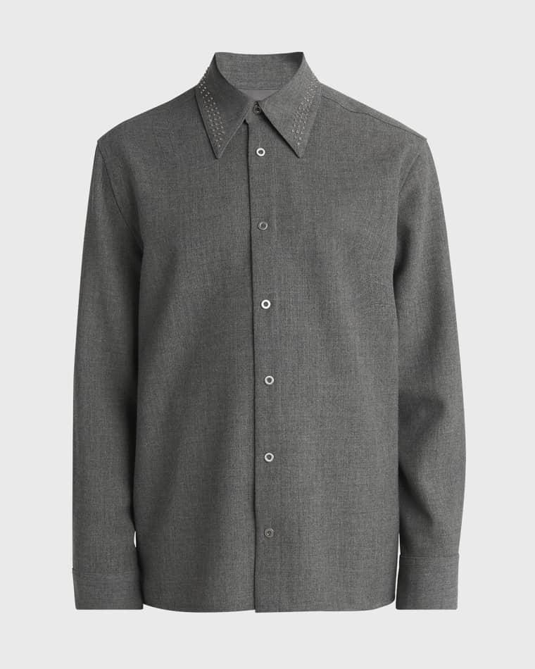 Men's Studded-Collar Wool Button-Down Shirt by JIL SANDER