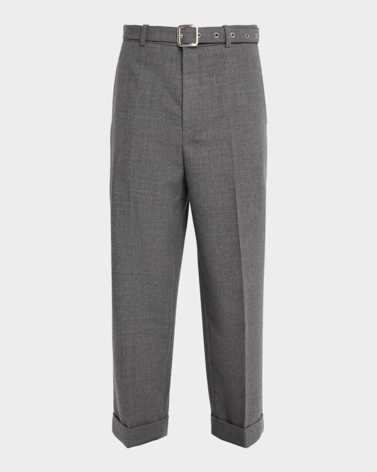 Men's Wool Metal-Stud Belted Trousers by JIL SANDER