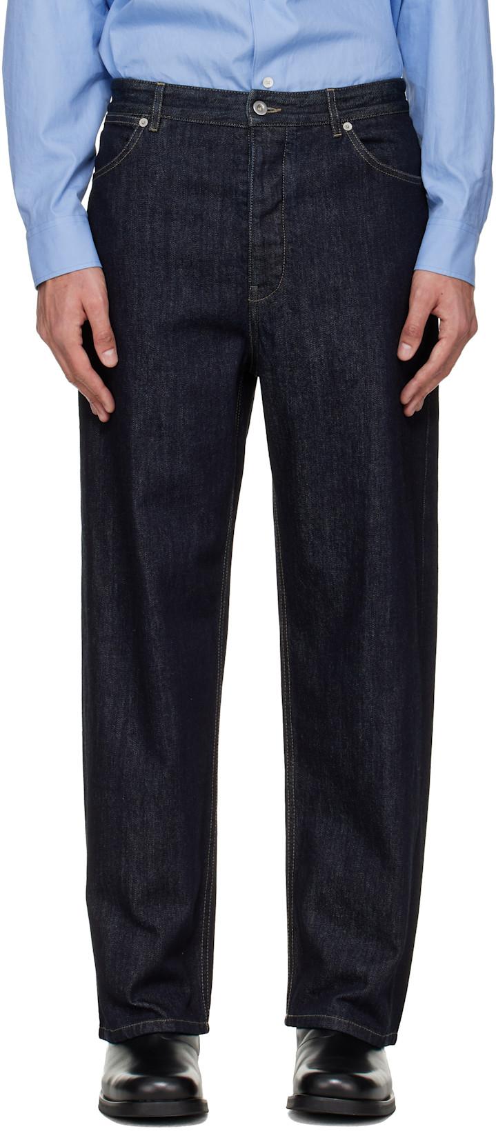 Navy Contrast Stitch Jeans by JIL SANDER