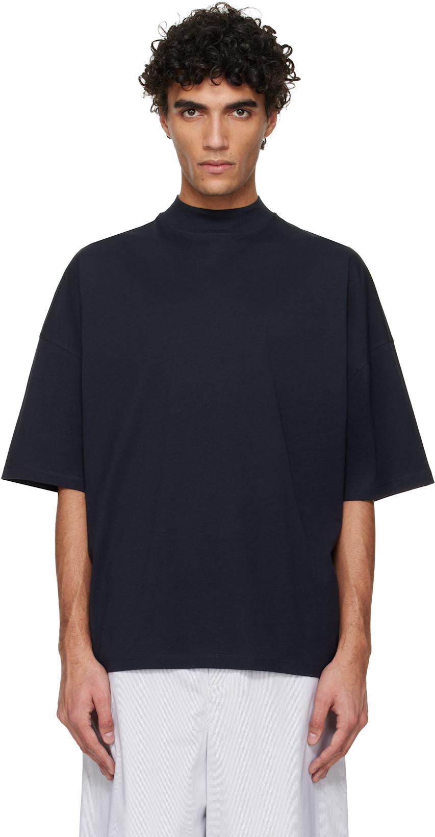 Navy Cotton Mock-Neck T-Shirt by JIL SANDER