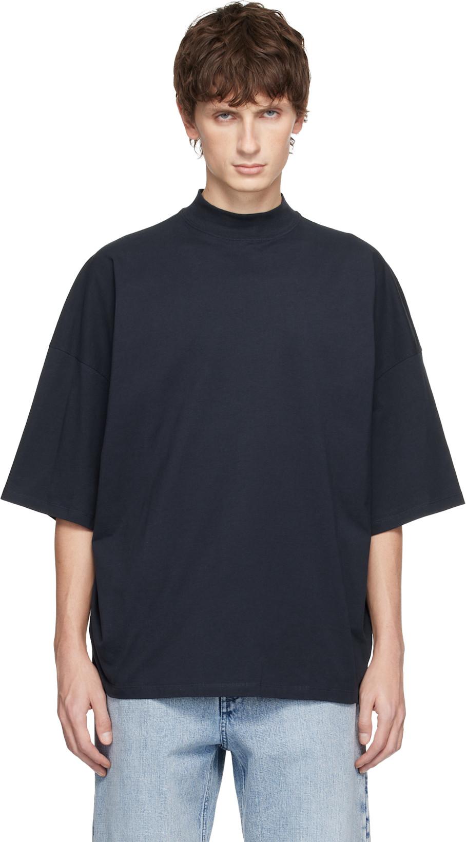 Navy Cotton Mock-Neck T-shirt by JIL SANDER