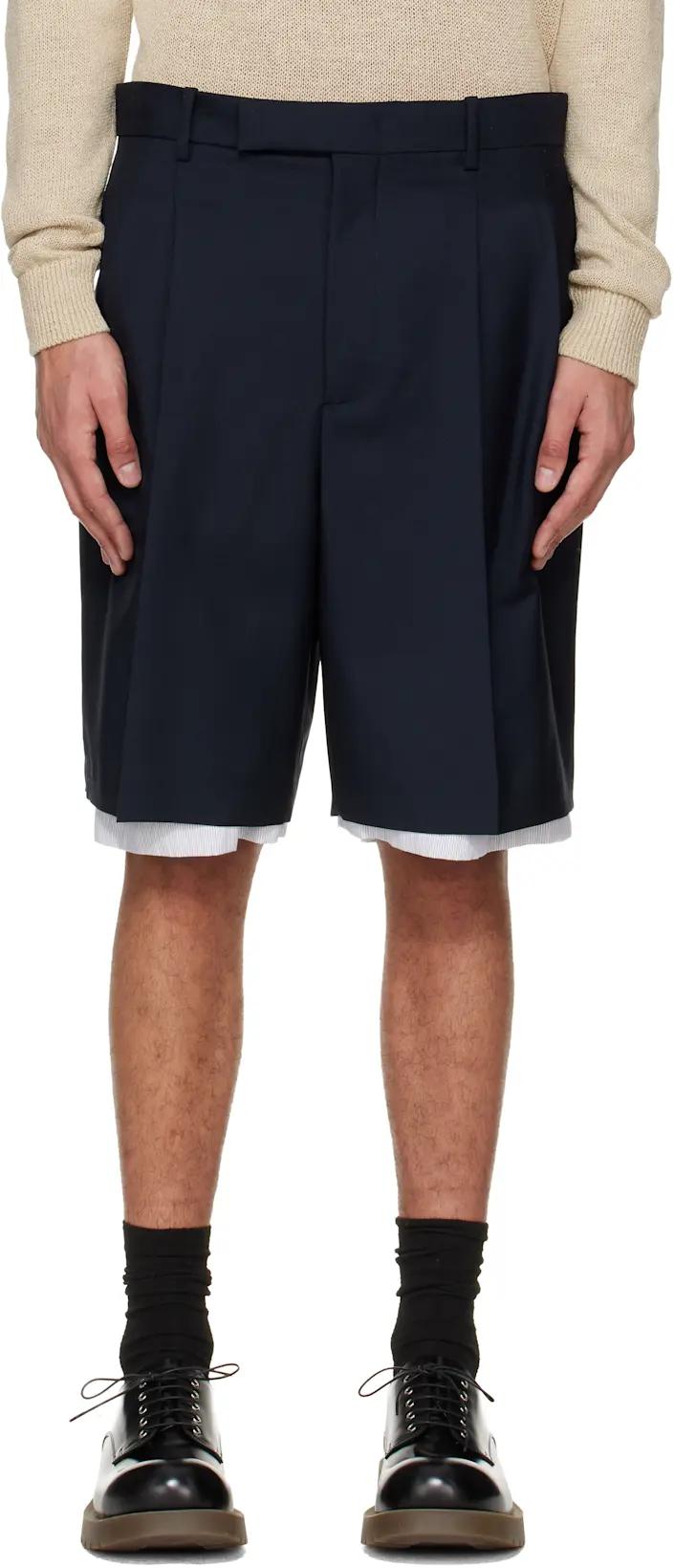 Navy Wool Canvas Shorts by JIL SANDER