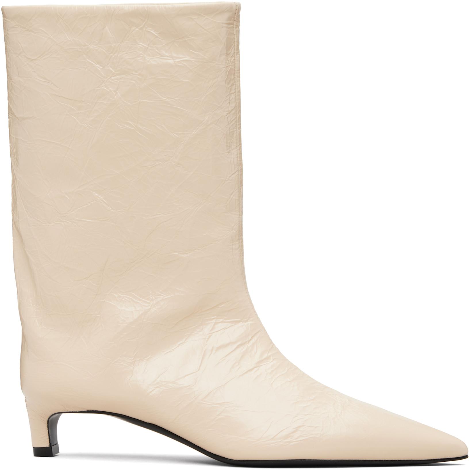 Off-White Crinkled Calfskin Boots by JIL SANDER