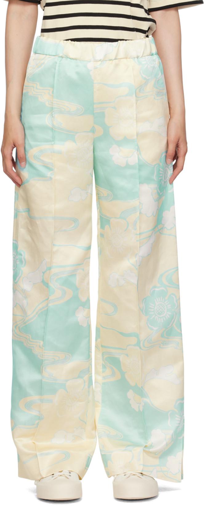 Off-White & Blue Graphic Trousers by JIL SANDER