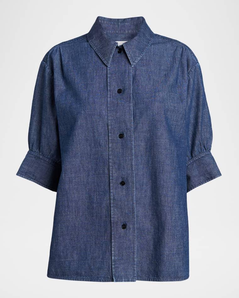 Short-Sleeve Chambray Button-Down Shirt by JIL SANDER