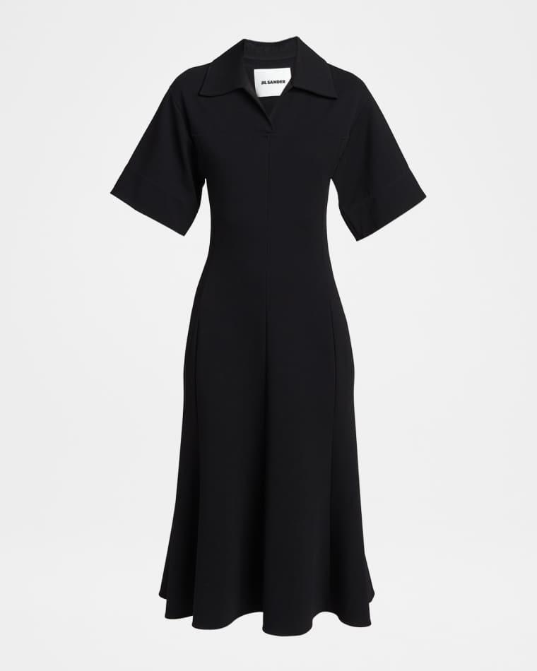 Short-Sleeve Crepe A-Line Midi Dress by JIL SANDER